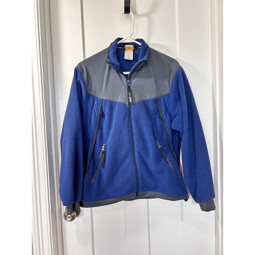 REI Co-Op Men's Full Zip Fleece Jacket Logo Hiking Outdoor Blue/Gray Size XS